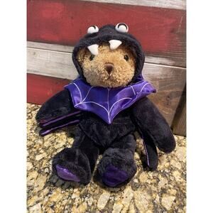 Soft teddy bear dressed like a spider 11”